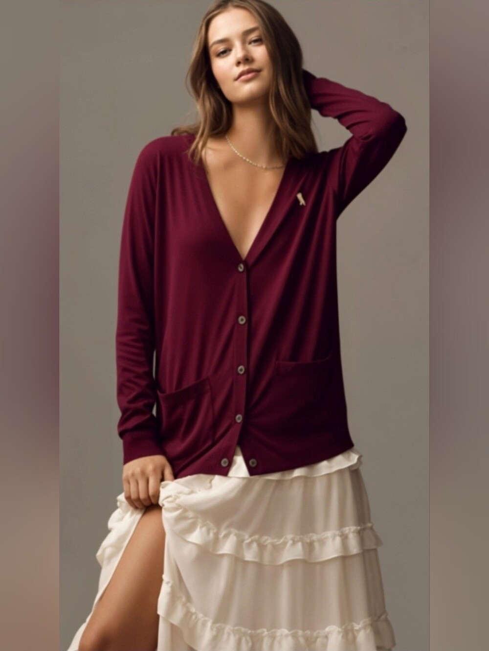 Abercrombie & Fitch Preppy V-Neck Button Cardigan Sweater - Burgundy